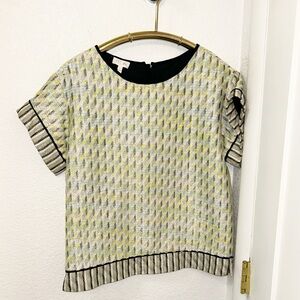 ESCADA Sport The Metallic Neon Knit Crewneck Short Sleeve Lucite Zip Top SZ: S